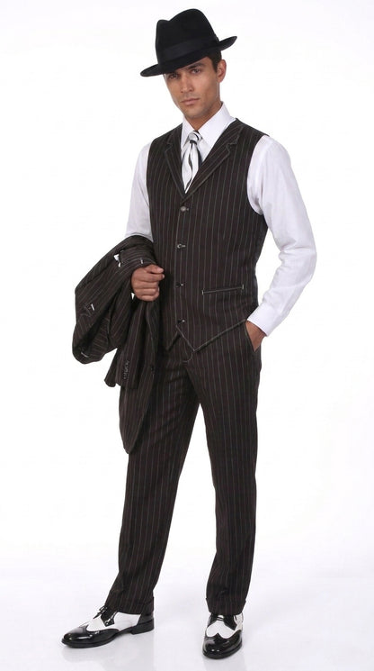 Men’s Black Pinstripe Zoot Suit – 3-Piece Gangster, Formal Suit 1920s Pimp Suit