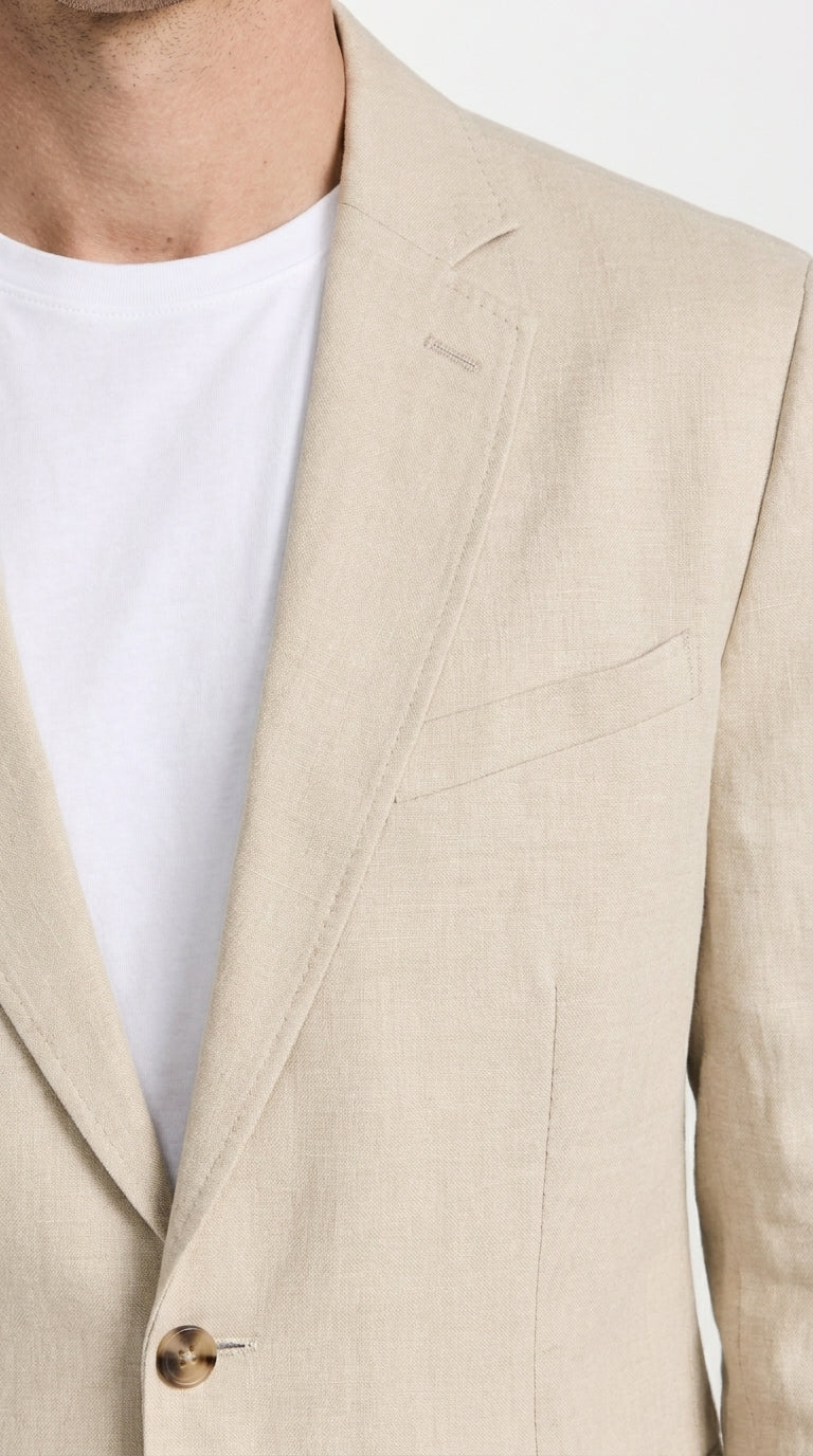 Men’s Khaki Linen Sport Coat – Lightweight Beige Blazer for Summer Weddings & Smart Casual Wear