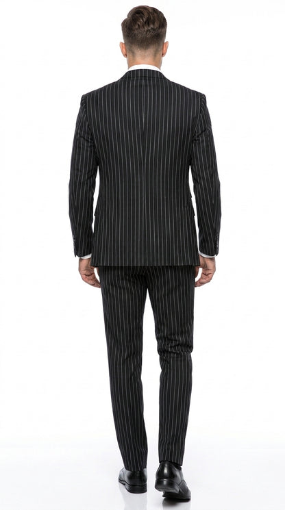 Men’s Gomez Addams Black Pinstripe 3 Piece Suit – Vintage Gangster Gothic Style Suit