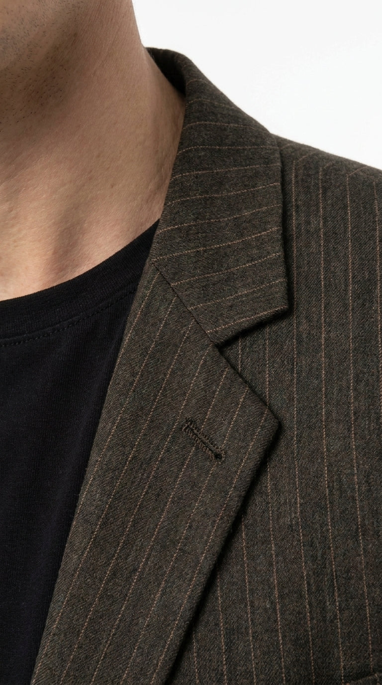 Men’s Vintage Dark Brown Pinstripe Blazer – Classic Retro Sport Coat Outfit
