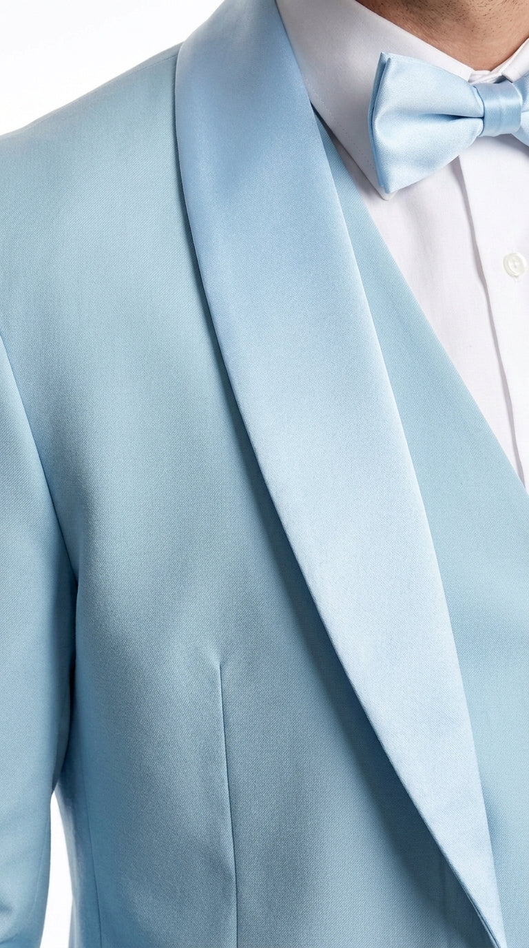 Men’s Powder Blue 3-Piece Tuxedo – Light Blue Wedding & Prom Suit with Vest in Light Blue Sky Color