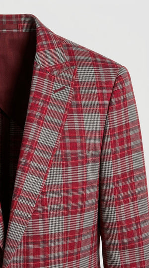 Men's Red Tartan Plaid Blazer Checkered Sport Coat Holiday New Year Gray Windowpane