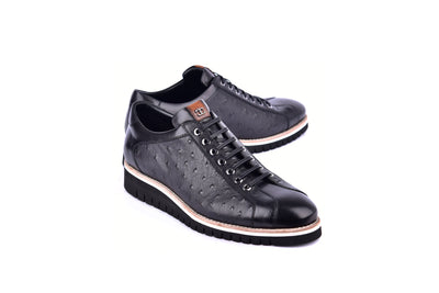 C211-4005-OSt Genuine Ostrich Sneaker-Black