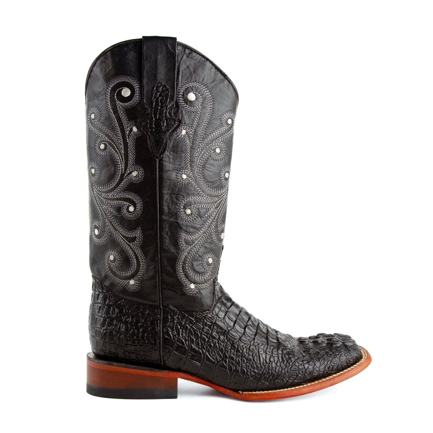 Mens Ferrini Stampede Crocodile Print Cowboy Boot in Black