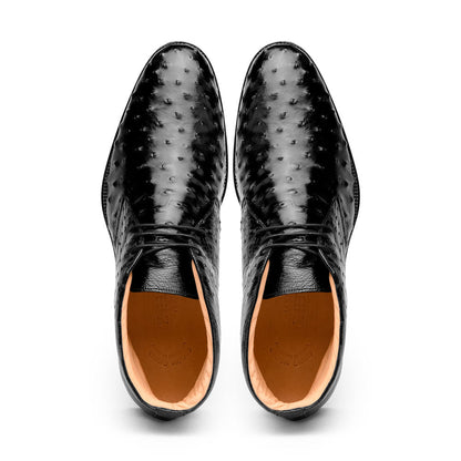 Zelli Marco Genuine Ostrich Quill Lace-Up Chukka Boots in Black