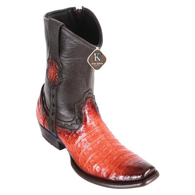 Men's King Exotic Caiman Belly Boots Dubai Toe Handcrafted Black Cognac (479B8257) 1   - from alligatorwarehouse.com