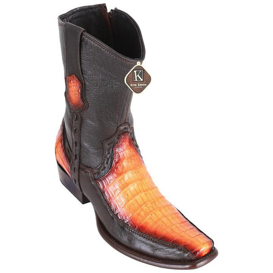 Men's King Exotic Caiman Yellow Gold Belly Boots With Deer Dubai Toe Handmade Faded Buttercup(479BF8201)