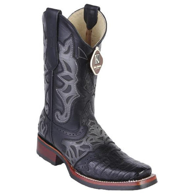 Men's King Exotic Caiman Belly Boots With Saddle Vamp Handmade Black (48118205) 1   - from alligatorwarehouse.com