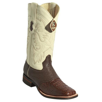 Men's King Exotic Square Toe Smooth Caiman Boots Rubber Sole Brown (48231707) 1   - from alligatorwarehouse.com