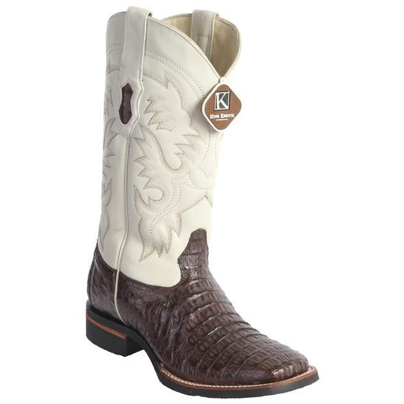 Men's King Exotic Square Toe Smooth Caiman Boots Rubber Sole Brown (48261707) 1   - from alligatorwarehouse.com