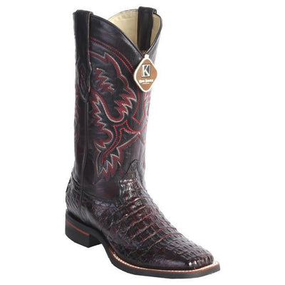 Men's King Exotic Square Toe Smooth Caiman Boots Rubber Sole Black Cherry (48261718) 1   - from alligatorwarehouse.com