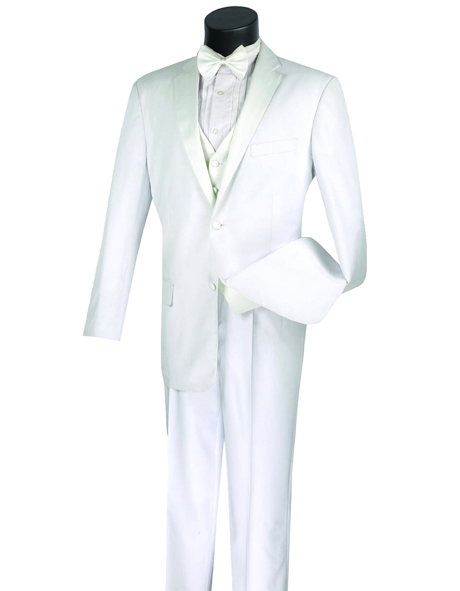 Mens 3pc Vested Tuxedo in White 1 E8-0510  - from alligatorwarehouse.com