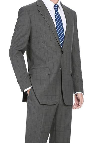 Trevi Collection - 2 Piece Suit 2 Buttons Windowpane Regular Fit In Gray 1 SO6292-2-Classic  - from alligatorwarehouse.com