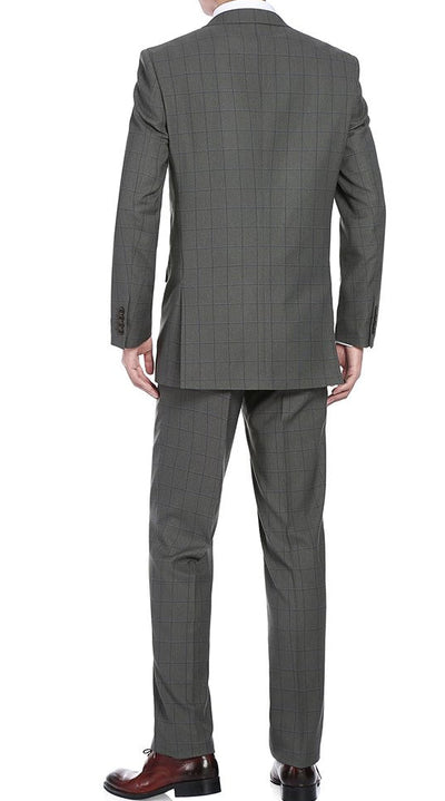 Trevi Collection - 2 Piece Suit 2 Buttons Windowpane Regular Fit In Gray 2 SO6292-2-Classic  - from alligatorwarehouse.com
