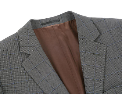 Trevi Collection - 2 Piece Suit 2 Buttons Windowpane Regular Fit In Gray 3 SO6292-2-Classic  - from alligatorwarehouse.com