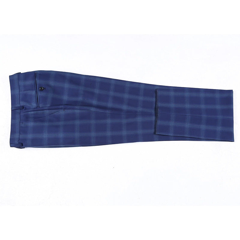 Classic Wool Regular Fit 2 Piece Checked Dress Suit in Blue