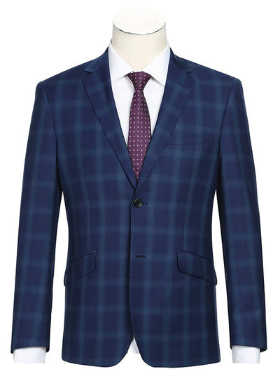 Classic Wool Regular Fit 2 Piece Checked Dress Suit in Blue 1 SO6562-5-CLASSIC  - from alligatorwarehouse.com