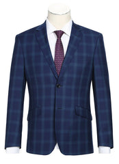 Classic Wool Regular Fit 2 Piece Checked Dress Suit in Blue