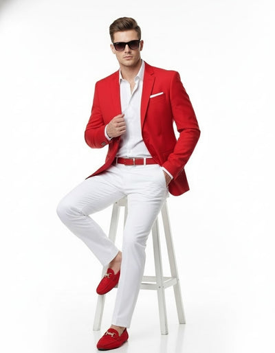 Mens Red Blazer and White Pants Set – Stylish Casual Dress Outfit For New Year Holiday and Christmas Suit 4   - from alligatorwarehouse.com