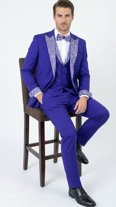 Men’s Purple and white sivler lapel  Embellished Tuxedo Suit –  Formal Wedding, Prom, and Gala Outfit Mardi Gras 5   - from alligatorwarehouse.com