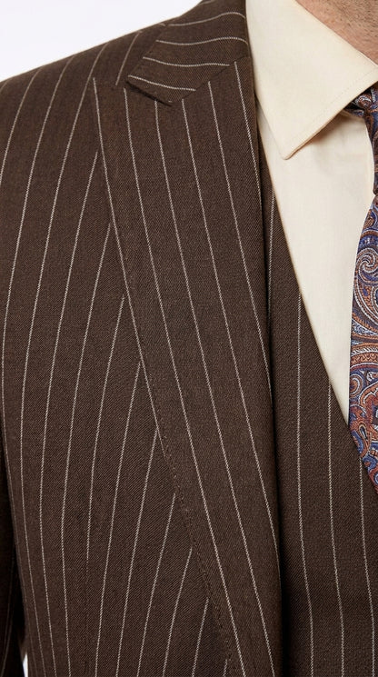 Men’s Doctor Who Inspired Brown Pinstripe 3-Piece Suit – Retro Vintage Wedding, Costume & Formal Suit