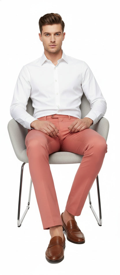 Mens Slim Fit Coral Pink Dress Pants – Stylish Formal and Casual Trousers for All Occasions
