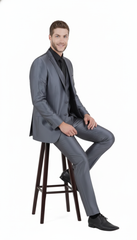 Men’s Dark Grey Shiny Two-Piece Suit – Slim Fitted Formal Jacket and Tailored Pants - Sateen Metalic in Charcoal Gray Color