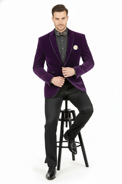 Men’s Purple Velvet Blazer – Luxury Slim Fit Formal Jacket with Black Satin Trim Tuxedo Dinner Jacket 5   - from alligatorwarehouse.com