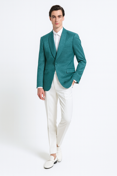 Men’s Teal Green Floral Jacquard Blazer – Slim Fit Tuxedo Jacket for Weddings, Proms, and Parties 7   - from alligatorwarehouse.com