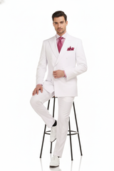 Men’s White Double-Breasted 3-Piece Suit Set – Premium Tailored Fit Formal Wedding and Evening Suit