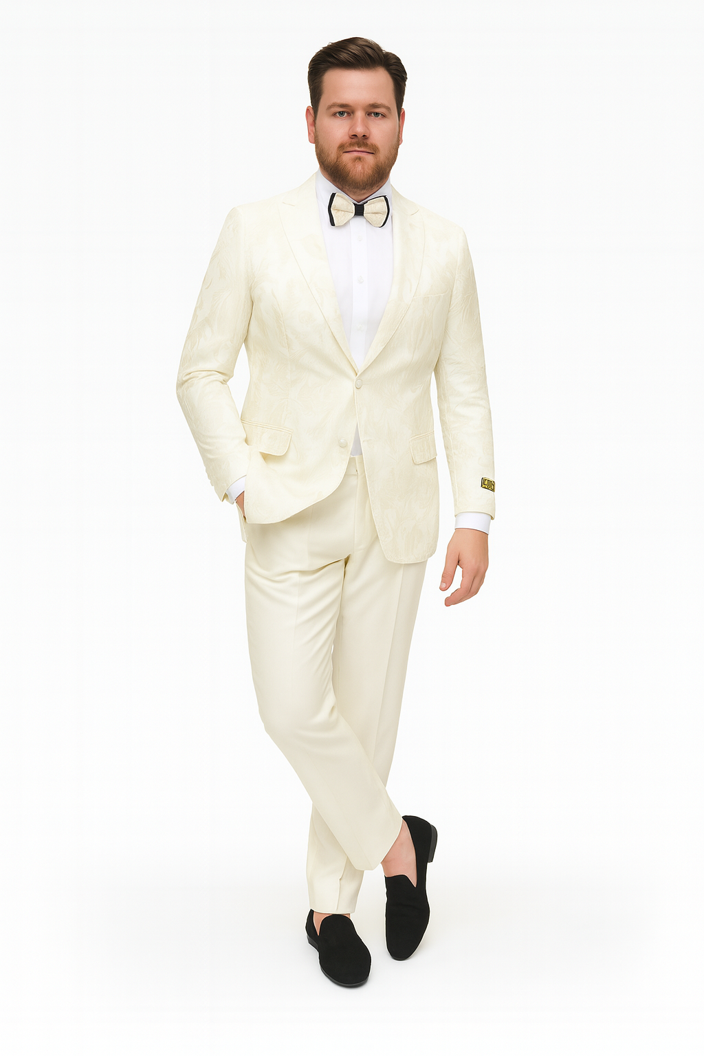 Men’s Ivory Floral Embroidered Tuxedo Jacket – Elegant Wedding and Party Blazer in Cream Color With Ivory Pants