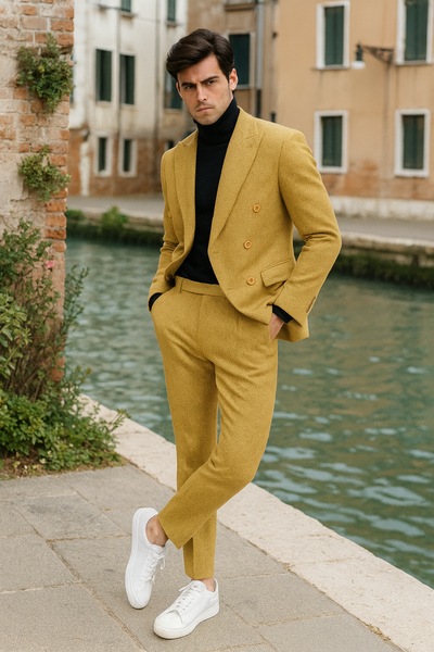 Men’s Gold Double Breasted Suit – Classic 1920s Camel Color Formal Slim Fit Suit 4   - from alligatorwarehouse.com