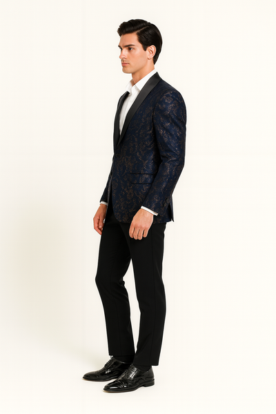 Men’s Navy Blue Sequin Tuxedo Jacket with Black Satin Shawl Lapel – Luxury Prom and Wedding Blazer 4   - from alligatorwarehouse.com