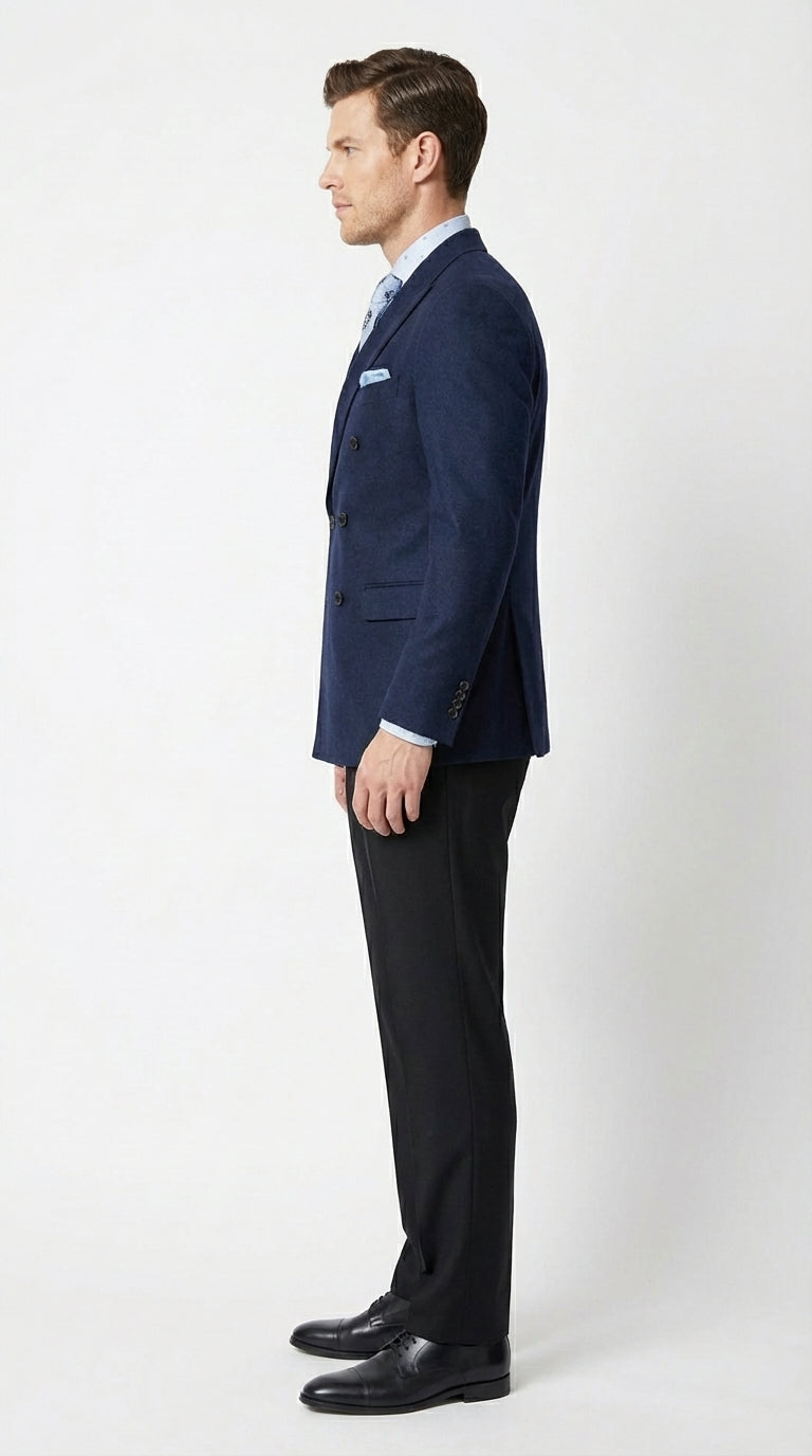 Mens Navy Blue Double Breasted Blazer – Classic Formal Suit Jacket for Business, Wedding, Office and Professional Wear