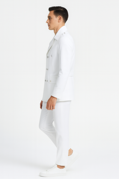 Men’s White Double-Breasted Peacoat Jacket – Classic Stylish Outerwear Wool Fabric Slim Fitted 3   - from alligatorwarehouse.com