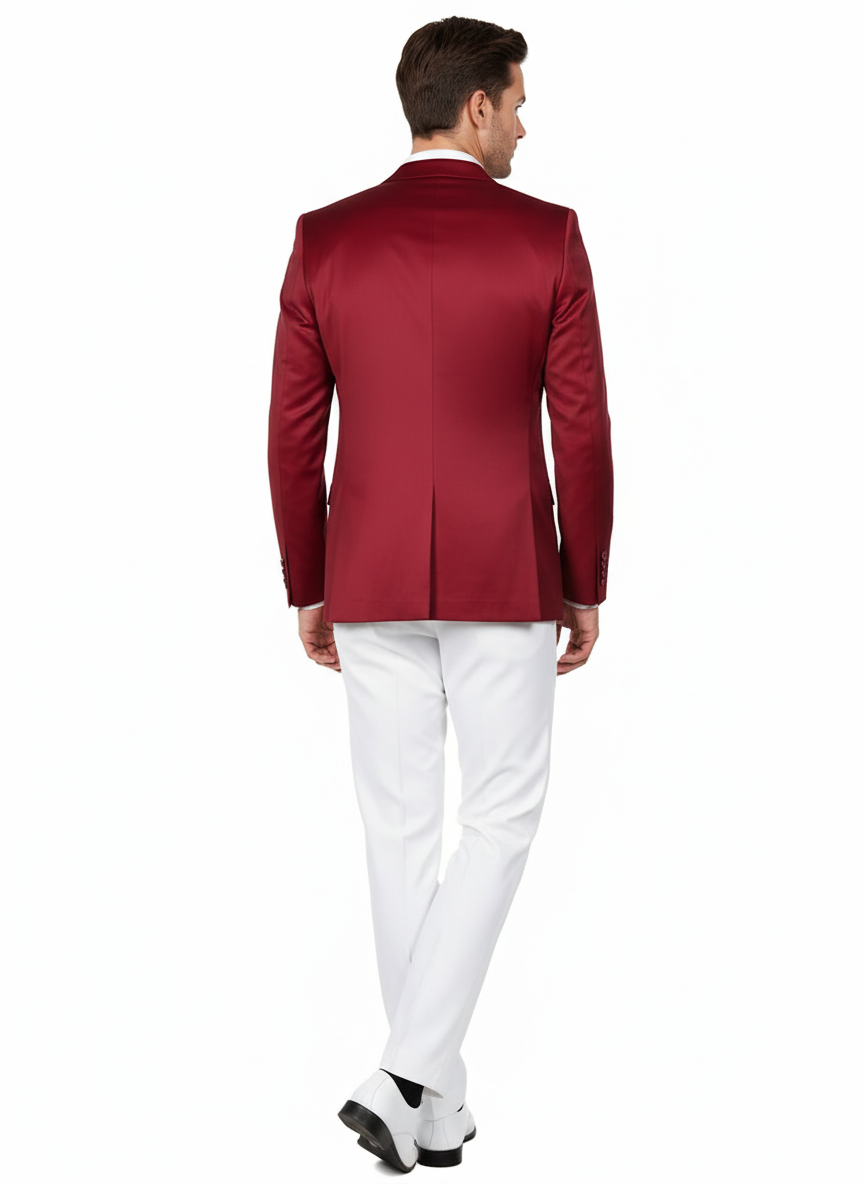 Premium Men's Burgundy  Satin Slim Fit Blazer – Elegant Party & Wedding Suit Jacket in Maroon Wine Color