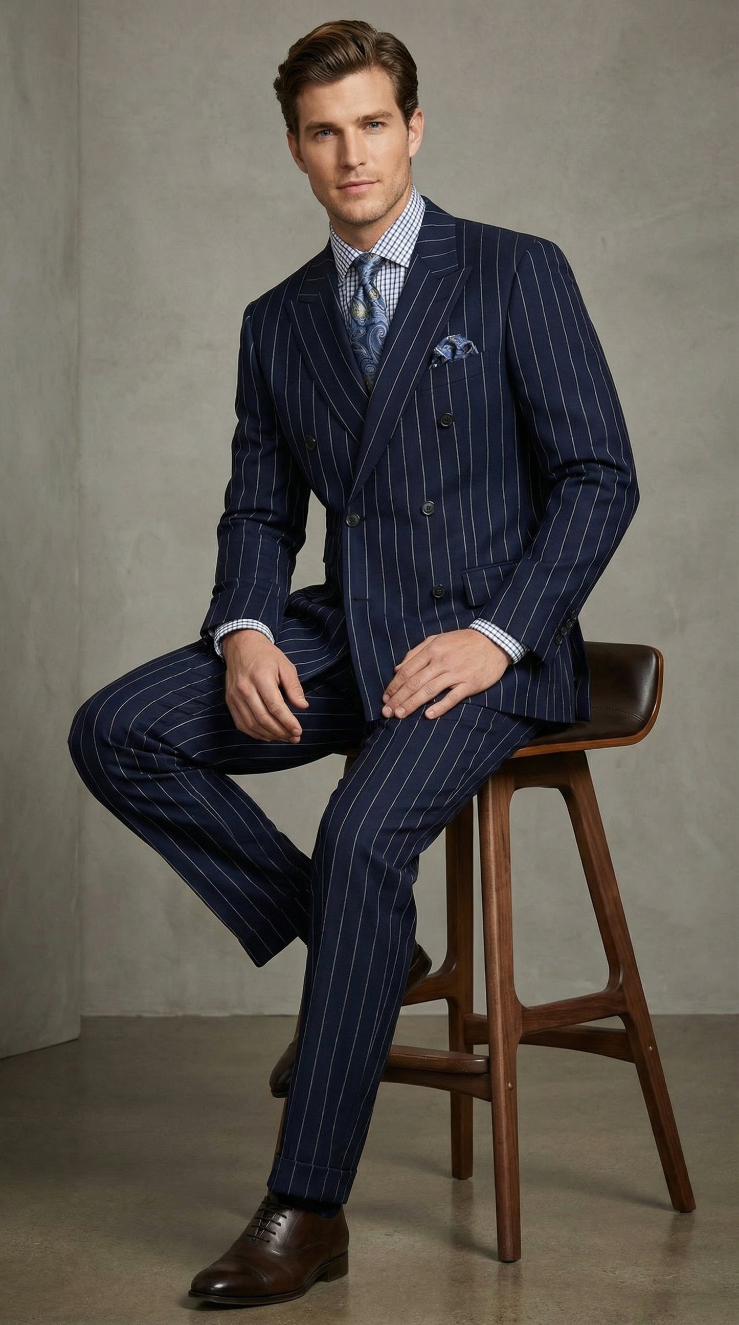 Men's Navy Blue Double Breasted Pinstripe Suit – Modern Fit By rossiman