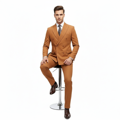 Men’s Vitali Brand Rustish Orange Brown Copper Color Double Breasted Slim Fit Suit
