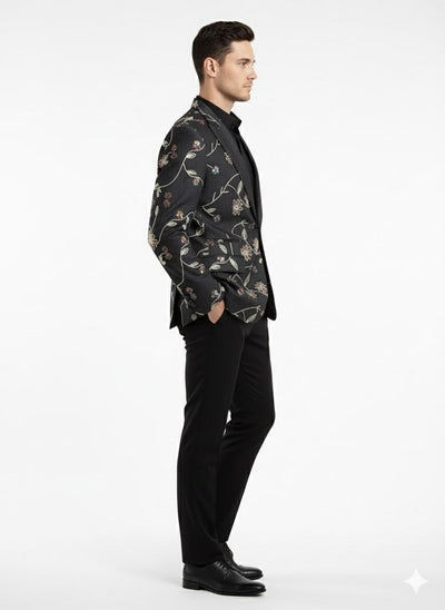 Luxury Black Floral Embroidered Blazer for Men – Designer Party and Wedding Wear Jacket 4   - from alligatorwarehouse.com