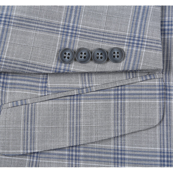 293-15 Men's Slim Fit Notch Lapels Light Gray Check Suits