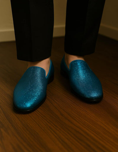 Men's Turquoise Blue Sequin Glitter Loafers – Sparkling Slip-On Party Dress Shoes for Prom, Weddings, and Nightlife 4   - from alligatorwarehouse.com
