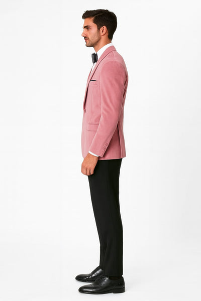 Mens Pink Velvet Tuxedo Dinner Jacket with Shawl Lapel – Slim Fit Blazer for Weddings, Prom in Rose Gold Color 4   - from alligatorwarehouse.com