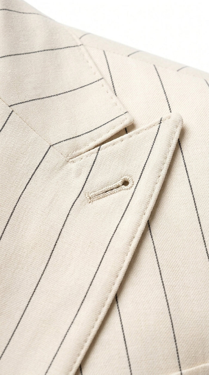 Men’s Cream Off White Pinstripe Pinstripe 2 Piece Double Breasted Suit, Summer Wedding Ivory Color By Vitali