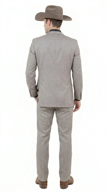 Men’s Light Taupe Western Tuxedo Suit – Cowboy Style Formal Blazer and Pants Outfit in Khaki Tan Light Brown Color