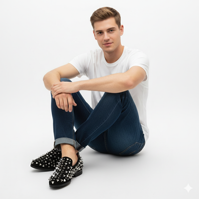 Men’s Black Studded Loafers with Silver Spikes – Luxury Slip-On Dress Shoes for Parties and Formal Events 3   - from alligatorwarehouse.com