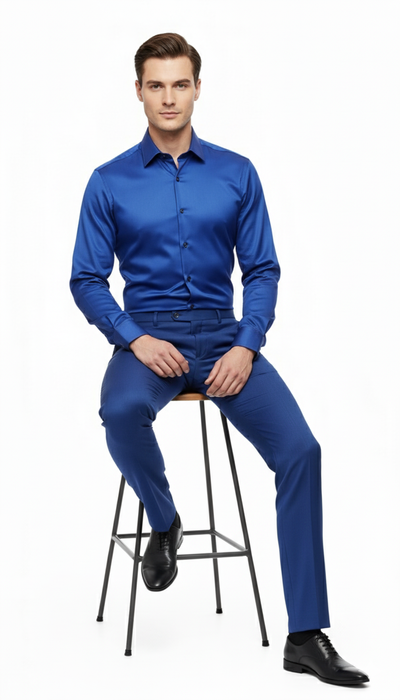 Men’s Royal Blue Satin Dress Shirt – Luxury Long Sleeve Formal Shirt for Parties, Weddings, and Business Wear 5   - from alligatorwarehouse.com