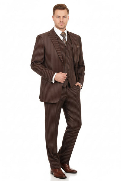 Men’s Brown Pinstripe 3-Piece Suits – Classic Business and Formal Wear with Vest 4   - from alligatorwarehouse.com