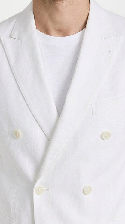 Men’s White Summer Suit with Shorts, 2 Piece Linen Style Wedding Beach Short Suit Set double breasted style