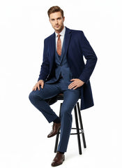 Mens Cobalt Blue Wool and Cashmere Car Coat Overcoat – Classic Winter Topcoat for Indigo Saphire Color (light Navy Dark Royal)