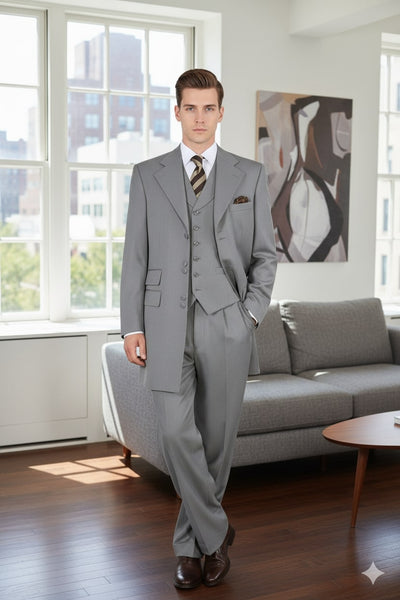Mens Zoot Suit - Light Gray 3-Piece Suit with Vest – Classic Business and Wedding Formal Wear - 1920s Fashion 6   - from alligatorwarehouse.com